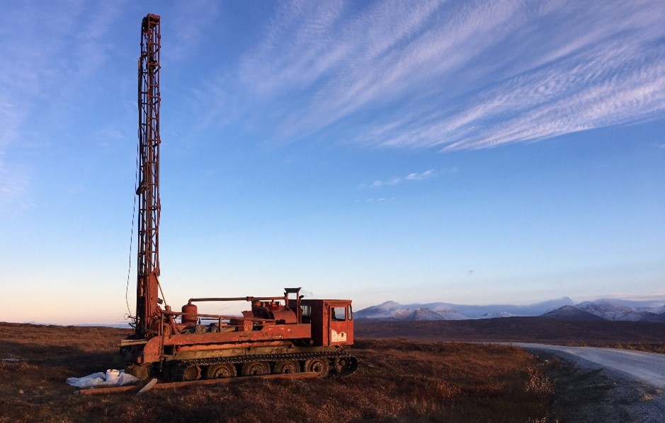 Air rotary drilling rig along Teller road at a location characterized by the presence of near-surface permafrost.