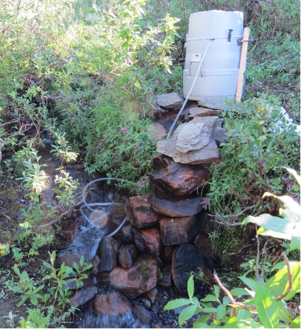 An automated sampler was used to collected daily water samples near the stream gauging station at the Teller-27 Catchment. 